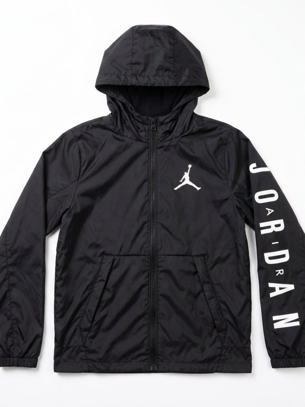 Jordan Black Boys Hood Jacket w/White Jumpman Sleeve Logo Size Small  (8-10yrs)